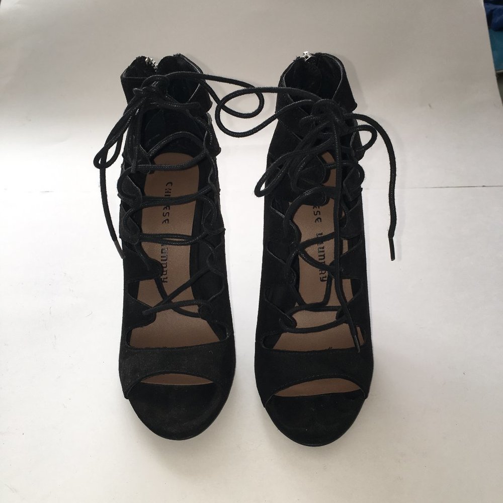 Chinese Laundry Jigsaw Micro Suede Lace Heels S7.5